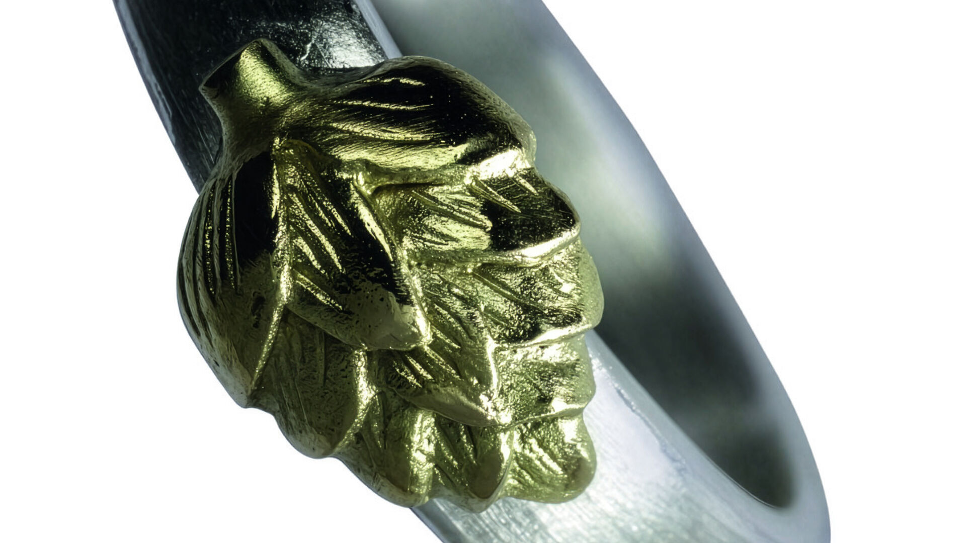 Ring 925 Silber , Hopfen-Dolde 750 Gold