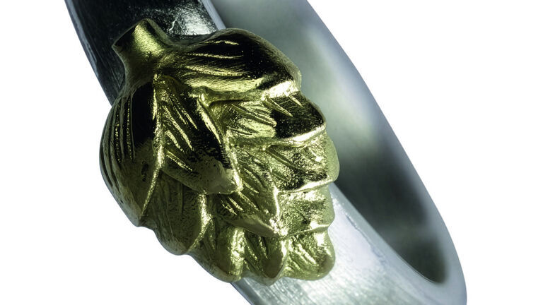 Ring 925 Silber , Hopfen-Dolde 750 Gold